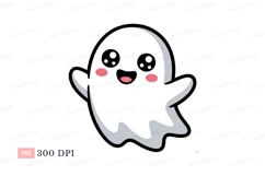 Cute happy ghost with pink cheeks cartoon spooky Product Image 1