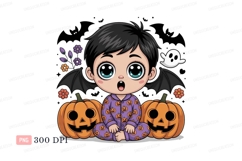 Cute child bat costume with pumpkins pajamas Product Image 1