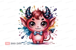 Cute pink devil with colorful splashes cartoon horns Product Image 1