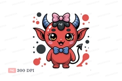 Cute red devil with bow cartoon Product Image 1