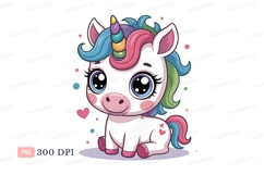 Cute unicorn with rainbow mane and horn fantasy Product Image 1