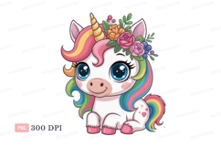 Cute unicorn with rainbow mane and floral crown tail Product Image 1
