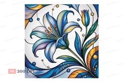 Blue lily stained glass art white yellow Product Image 1