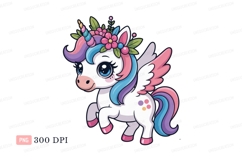 Cute winged unicorn with floral crown pegasus fantasy Product Image 1