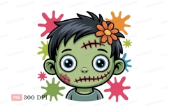 Cute green zombie boy with flower stitches Product Image 1