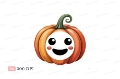 Orange pumpkin with happy face green stem Product Image 1