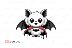 Cute white bat wearing red cape black Product Image 1
