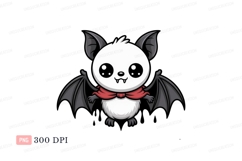 Cute white bat with red scarf black Product Image 1
