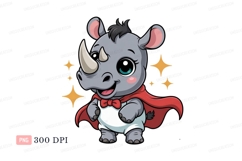 Cute rhino superhero with red cape image Product Image 1