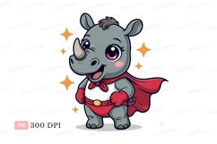 Cute rhino superhero with cape stars Product Image 1