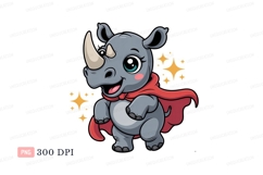 Cute rhino wearing red cape animal superhero Product Image 1