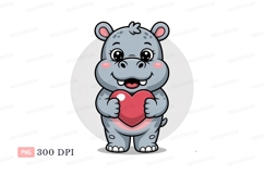 Cute hippopotamus holding heart love cartoon Product Image 1
