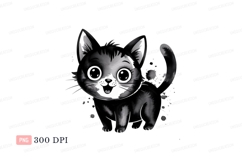 Whimsical black cat with big eyes white cute Product Image 1