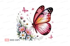 Pink butterfly flowers black white blue Product Image 1