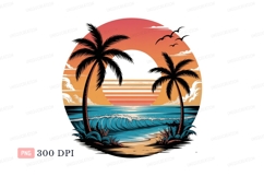 Tropical sunset beach ocean palms wave Product Image 1