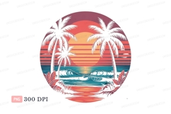 Tropical sunset ocean waves palm trees image Product Image 1