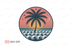 Tropical palm tree ocean sunset crescent moon waves Product Image 1