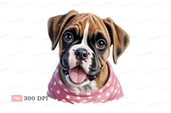 Adorable Boxer Puppy Wearing Pink Polka Dot Scarf canine Product Image 1