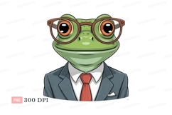 Green frog wearing glasses and suit image Product Image 1