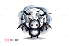 Fluffy bat with wings spread before moon night flying Product Image 1