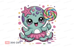 Cute octopus with lollipop and starfish cartoon candy Product Image 1