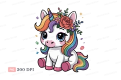 Cute rainbow unicorn with floral crown image Product Image 1