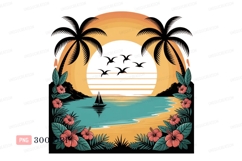 Tropical sunset sailboat beach scene ocean Product Image 1