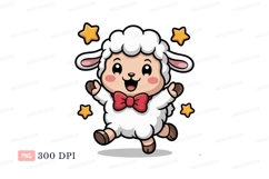 Cheerful fluffy sheep with red bow and stars white Product Image 1