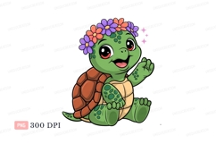 Cute turtle wearing flower crown animal cartoon Product Image 1