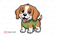 Happy brown white dog wearing green shirt puppy canine Product Image 1