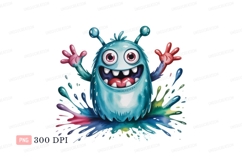 Happy blue monster splashing paint image Product Image 1