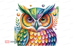 Colorful owl with rainbow feathers and big eyes bird Product Image 1