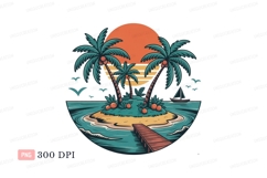 Tropical island sunset pier palm trees Product Image 1
