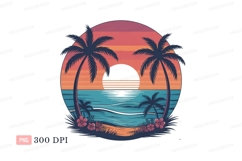 Tropical sunset ocean palms beach Product Image 1