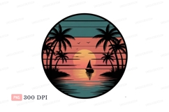 Sunset sailboat ocean palm trees image Product Image 1