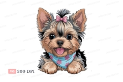 Adorable yorkshire terrier with pink bow and blue bandana Product Image 1