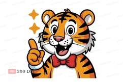 Cheerful tiger with bowtie and stars orange black Product Image 1