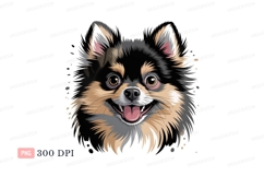 Fluffy dog smiling black background grey Product Image 1
