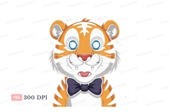 Cheerful tiger wearing bowtie orange black Product Image 1