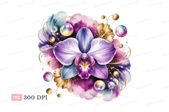 Purple orchid with golden accents and iridescent spheres Product Image 1