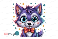 Purple wolf with blue eyes and red bow image Product Image 1