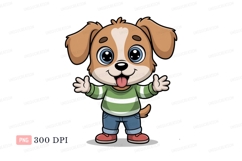 Cute cartoon puppy wearing clothes playful Product Image 1
