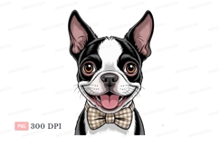 Happy Boston Terrier Wearing Bowtie animal Product Image 1