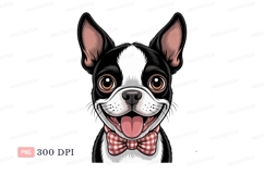 Happy Boston Terrier with Bowtie black white Product Image 1