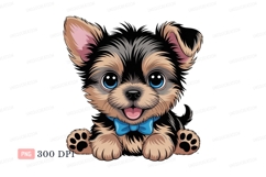 Adorable Yorkshire Terrier Puppy Blue Bow canine Product Image 1