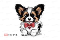 Fluffy puppy with big ears and red bow canine Product Image 1