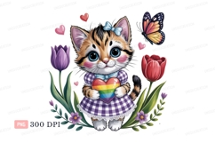 Kitten holding rainbow heart with flowers image Product Image 1