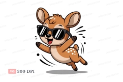Cute deer wearing sunglasses jumping fawn happy Product Image 1