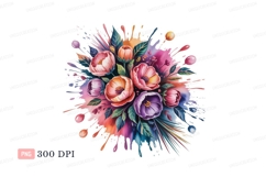 Vibrant floral bouquet watercolor splash pink Product Image 1