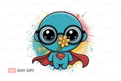 Blue character wearing glasses and cape flower leaf Product Image 1